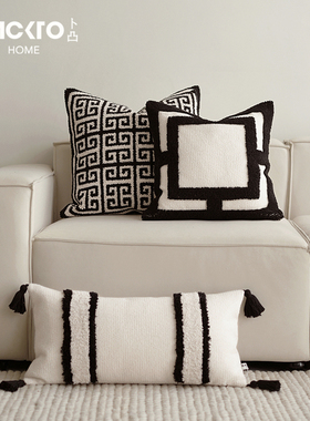 BACKTO卜凸家居现代中式黑白绣花抱枕重工客厅沙发腰枕靠枕样板间