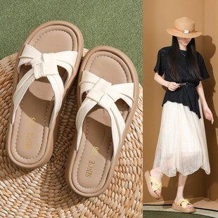 34码 凉拖鞋 绝美一字拖配裙子厚底沙滩凉鞋 外穿爆款 女2026新款 夏季