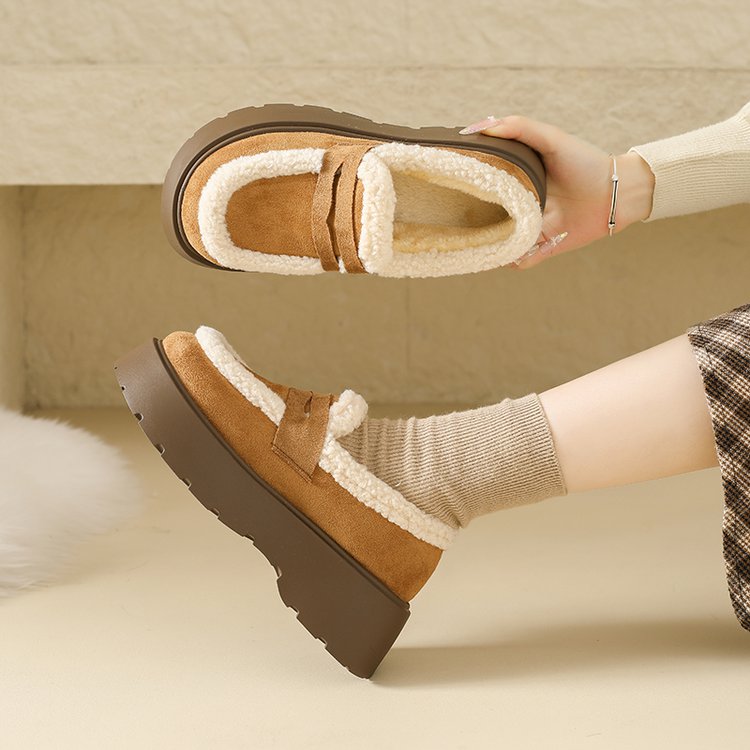 加绒加棉雪地靴女冬2025年新款一脚蹬懒人厚底增高雪地棉勃肯棉鞋