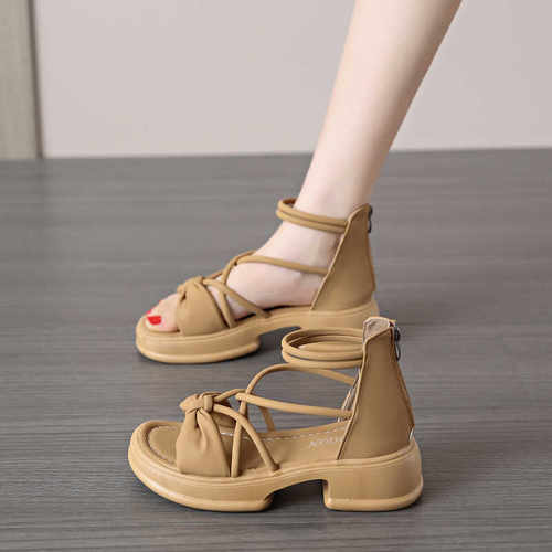 粗跟厚底包跟凉鞋女2025新款露趾百搭一字扣女鞋夏季罗马风高跟鞋