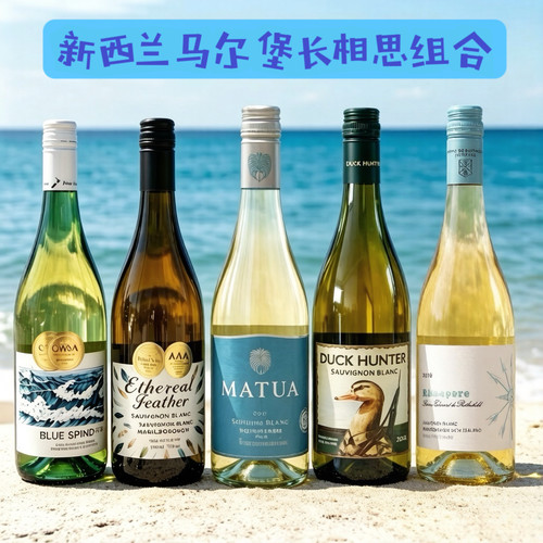 新西兰马尔堡长相思白葡萄酒经典组合蔚蓝之海幻羽迈拓鸭猎人原瓶