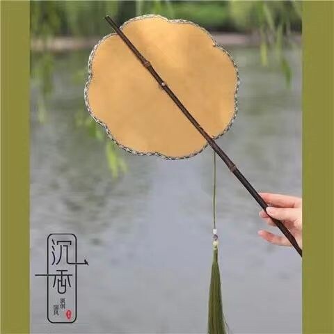 골동품 HANFU 치파오 허리 팬 말릴 수 있는 긴 손잡이 팬 복고풍 텐셀 꽃 장미 보라색 대나무 술 둥근 팬 클래식 팬