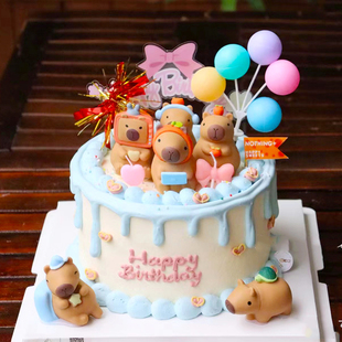 卡皮巴拉猪猪水豚鼠蛋糕装饰摆件摸鱼洗澡豚土拨鼠遁入豚装饰