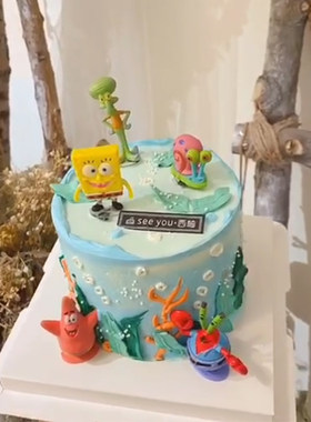 海绵宝宝蟹老大章鱼哥蛋糕装饰