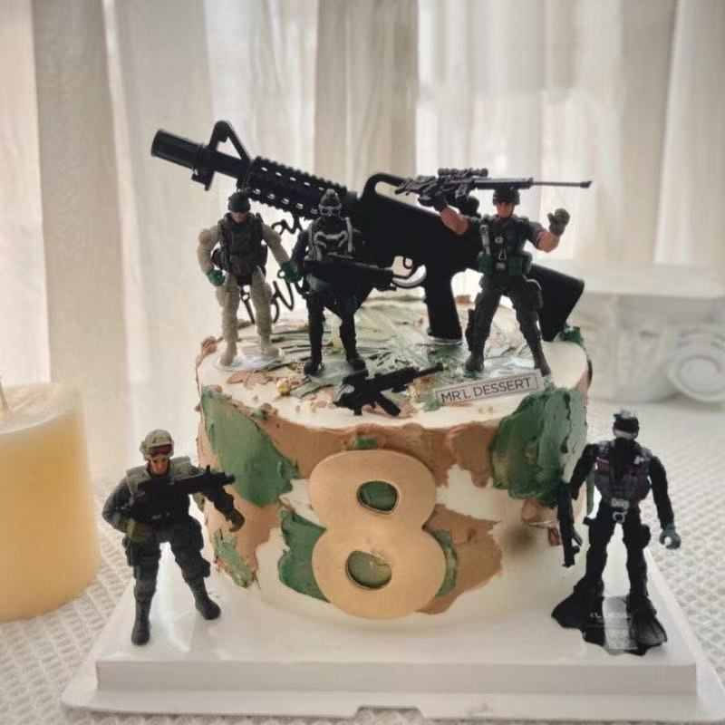 三角洲特种兵玩具模型枪M16蛋糕装饰摆件军事部队主题迷彩服装扮