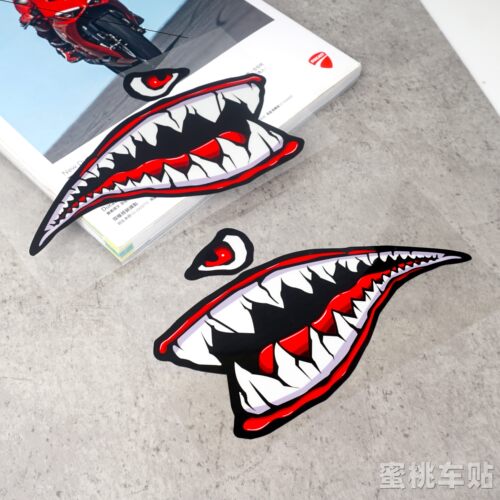 鲨鱼卡通牙齿摩托踏板电动车贴纸