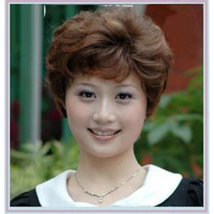 气质中老年真发假发女短发女式假发 短卷发 妈妈假发套
