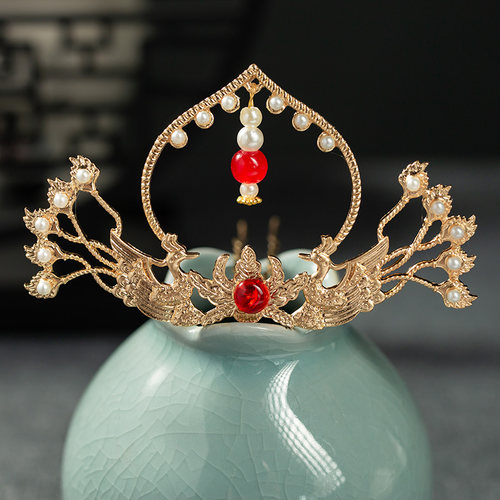 古风明制珍珠流苏凤凰步摇发饰