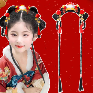 儿童汉服假发包一体式发箍新年喜庆发饰古风可爱女童拜年头饰发髻
