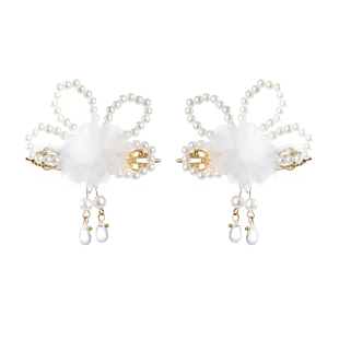 汉服毛绒头饰古风发夹仙气流苏发饰可爱毛球珍珠对夹儿童古装边夹