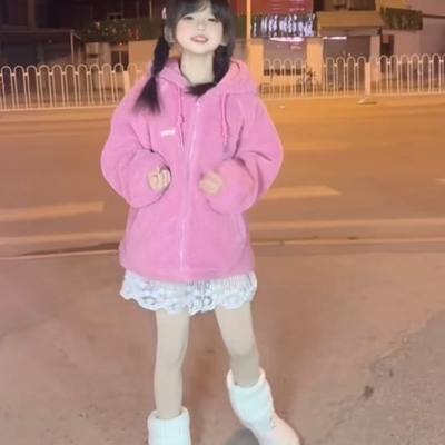 女童外套冬装2025新款儿童冬季加绒毛毛衣中大童加厚保暖洋气上衣