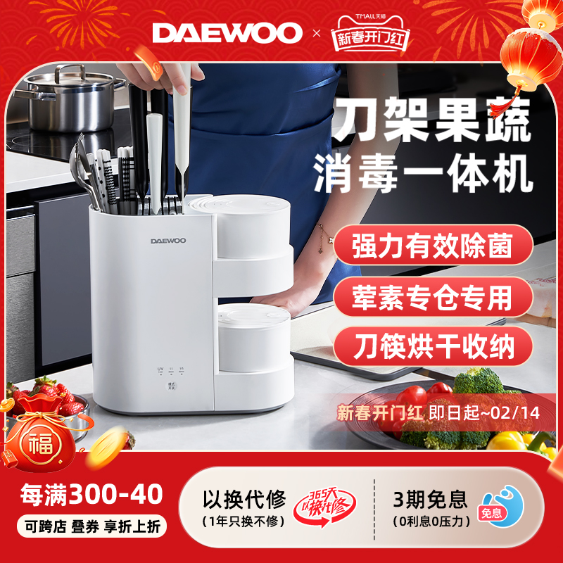 DAEWOO大宇无线双仓果蔬清洗机洗菜净化器筷子筒消毒刀具架一体机