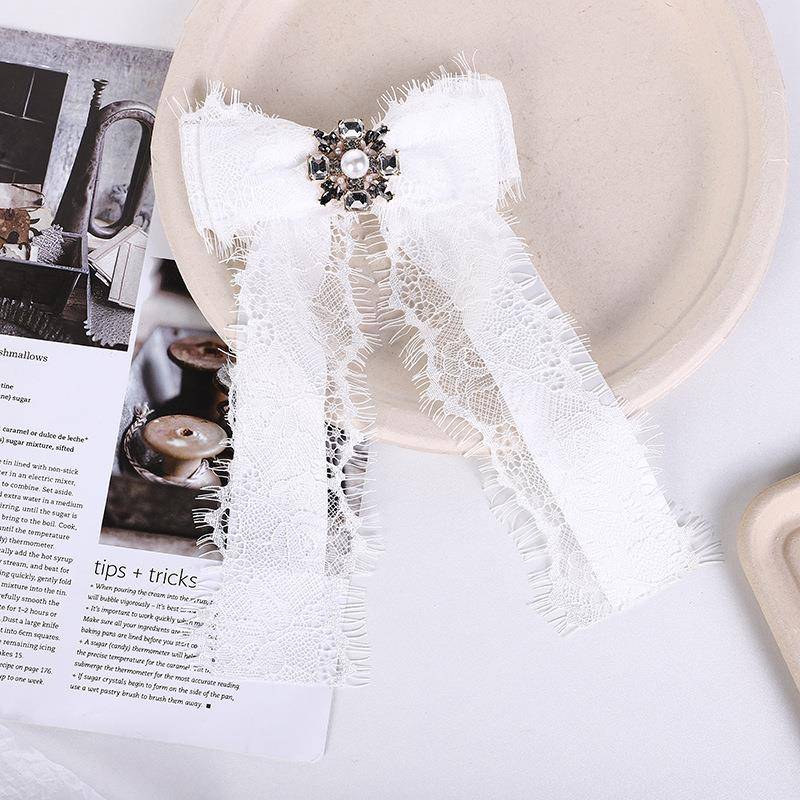 韩版蕾丝网纱蝴蝶结胸针黑色女职业配饰亚马逊希音衣服领结配饰