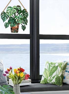 亚马逊爆款绿色盆栽挂件亚克力窗饰门廊悬挂挂牌装饰物送人礼物