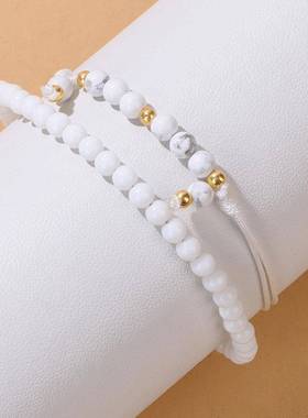 欧美跨境热卖4mm石头珠子手链简约编织手串闺蜜可调节龙虾扣手饰
