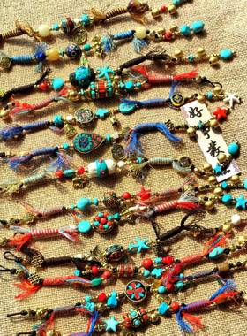 民族风编织绳手链手作新中式手串尼泊尔手工铜珠松石异域国潮手饰