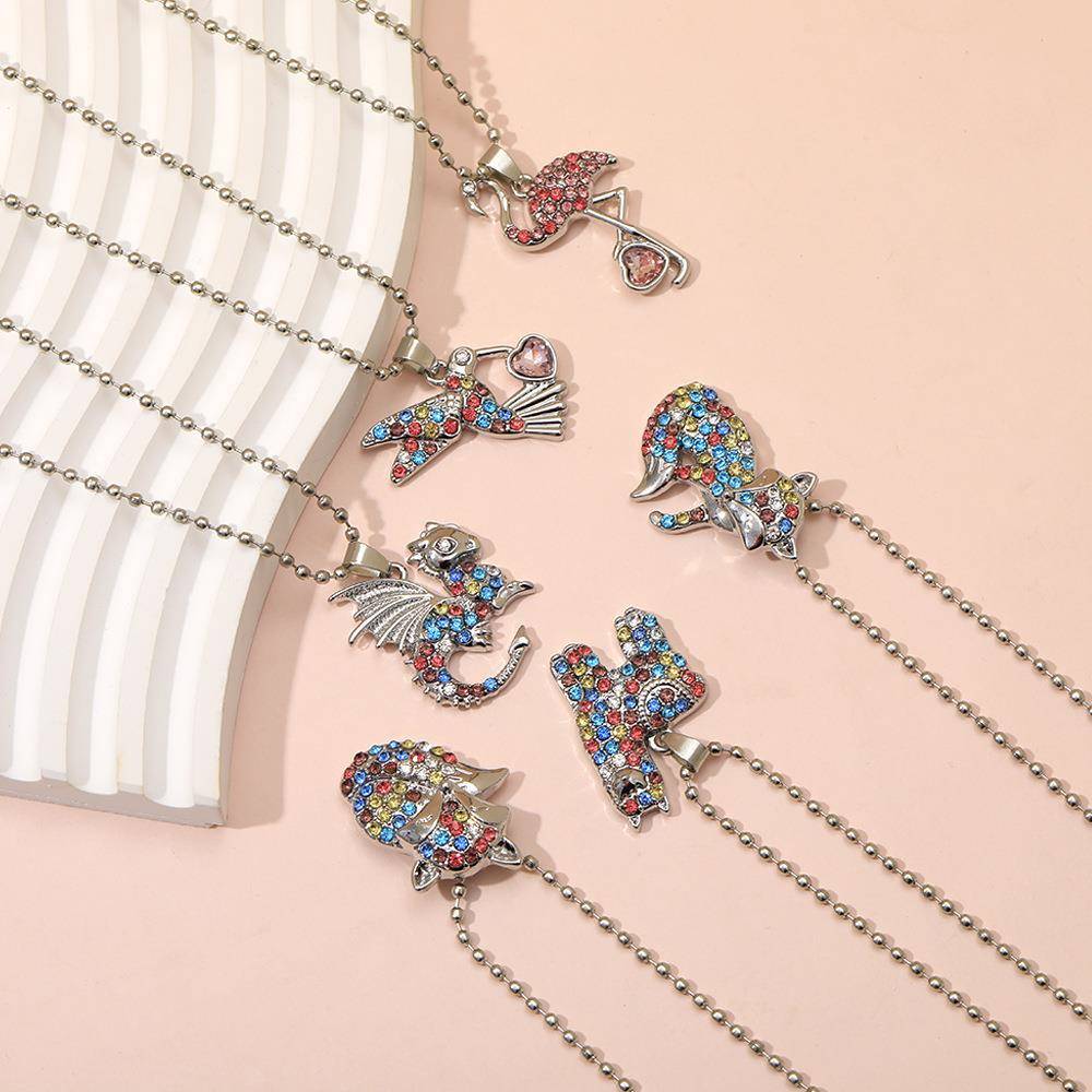 亚马逊新品水晶镶钻动物项链火烈鸟狐狸翠鸟彩色儿童卡通闺蜜吊坠