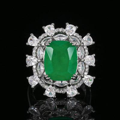 新款珠宝跨境奢华彩宝镶嵌帕拉伊巴绿粉锆石戒指女式饰品时尚