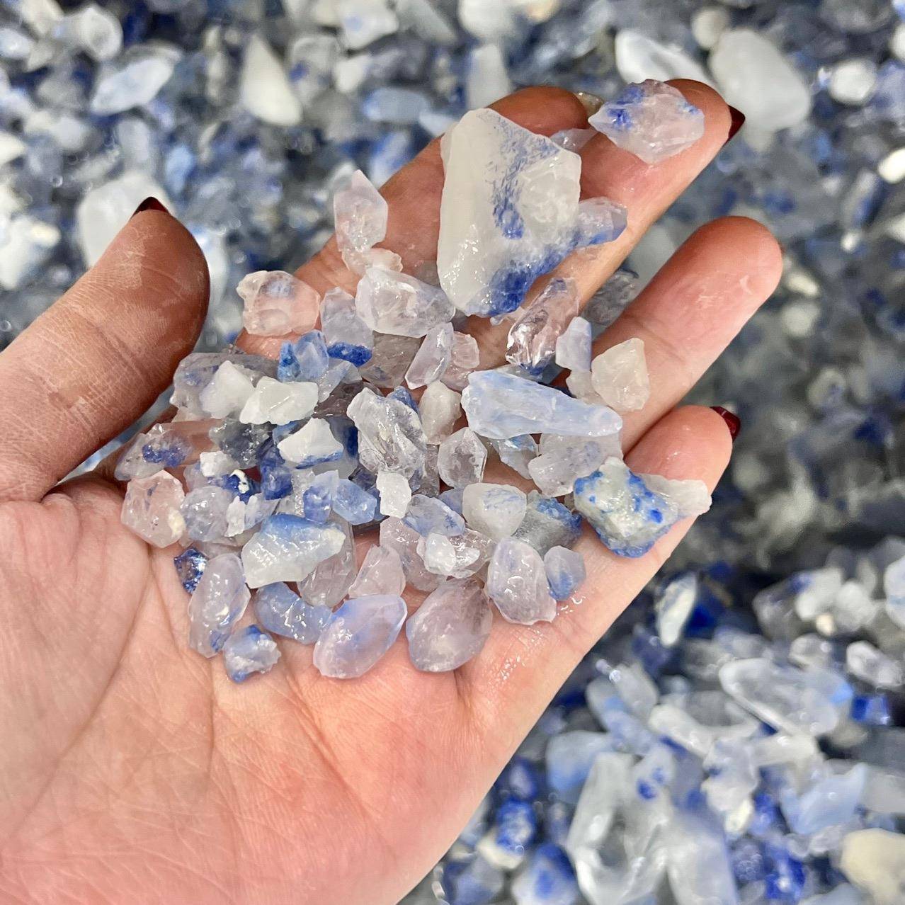 天然蓝线石蓝发蓝绒晶炸花水晶原石巴西老矿半宝石矿标摆件