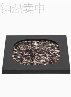 疯马毛牛皮黑白棋盘桌面汽车钥匙收纳盒玄关门口进门高端首饰托盘