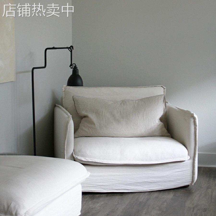 北欧侘寂风现代简约亚麻布艺单人沙发日式复古客厅小户型懒人沙发