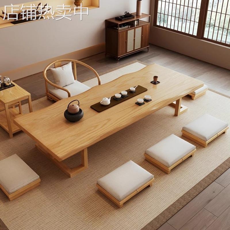 原木色榻榻米茶桌禅意日式地台桌实木仿古茶几茶室阳台飘窗桌茶台