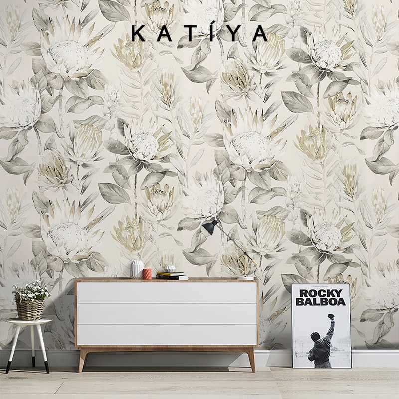 ?Katiya美式花朵墙布手绘艺术壁纸法式客厅电视背景墙2026新
