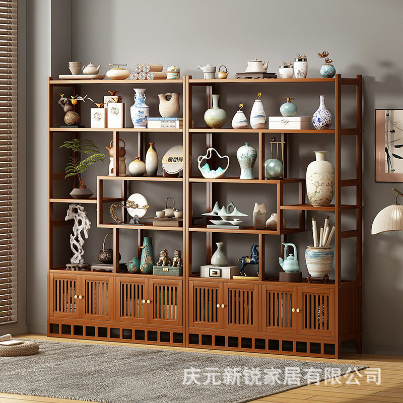 博古架新中式茶室茶叶展示柜置物架子客厅茶具架子隔断书架收纳