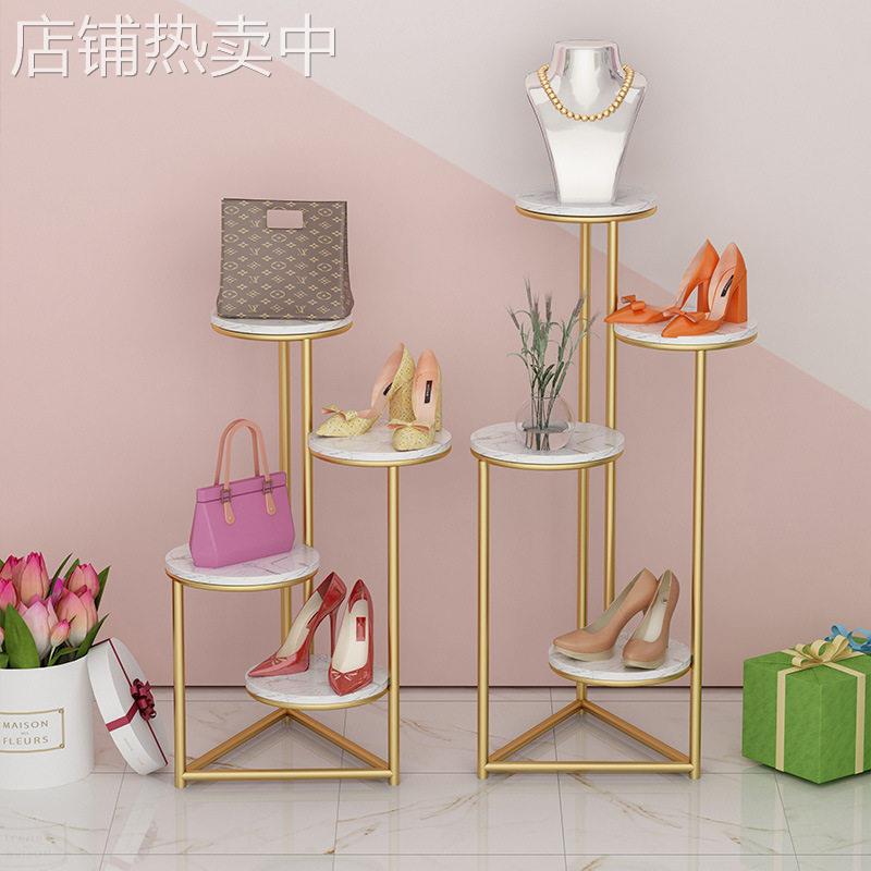 鞋店落地式橱窗展示架包包架鞋架金色铁艺服装店陈列置物架收纳架