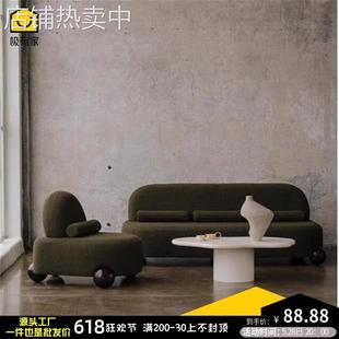 简约布艺客厅多人位复古实木扶手椅沙发现代样板间民宿休闲椅家具