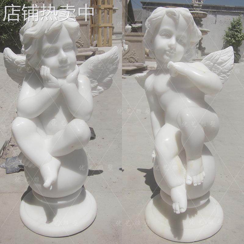 大理石四小天使雕像 手工雕刻汉白玉吹拉弹唱天使小孩摆件