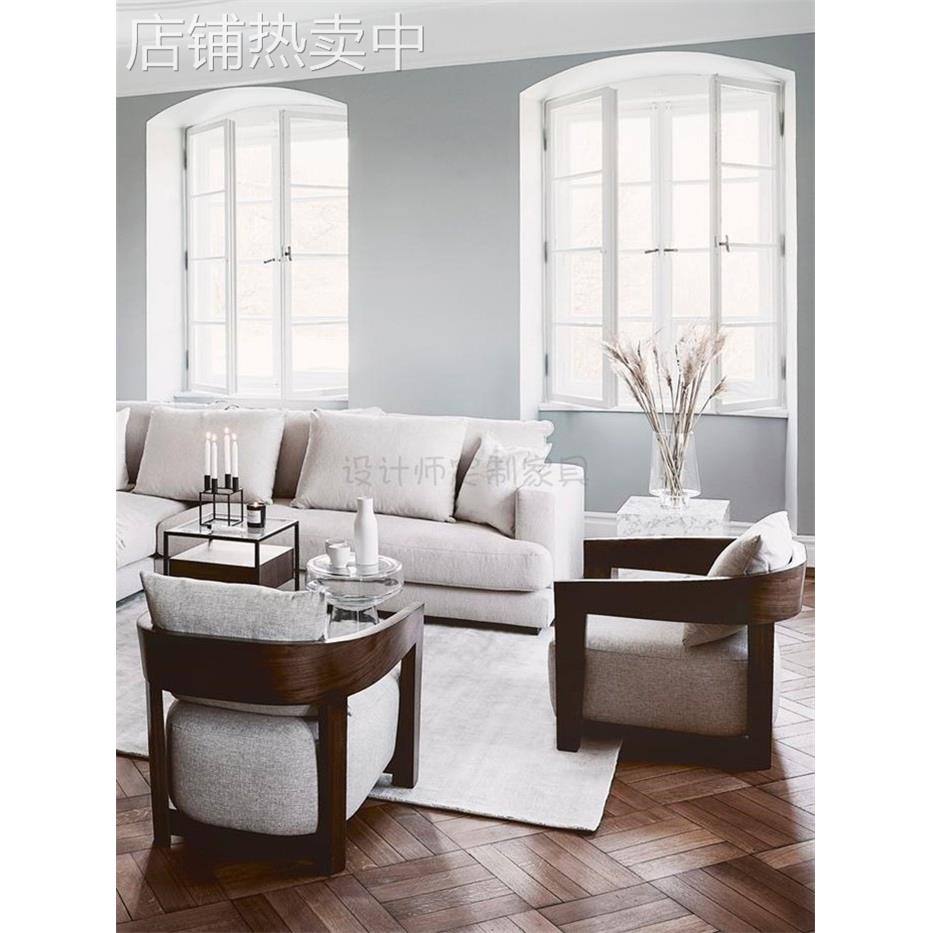 新中式简约大气家用客厅实木沙发椅软装设计师样板间会客休闲单椅