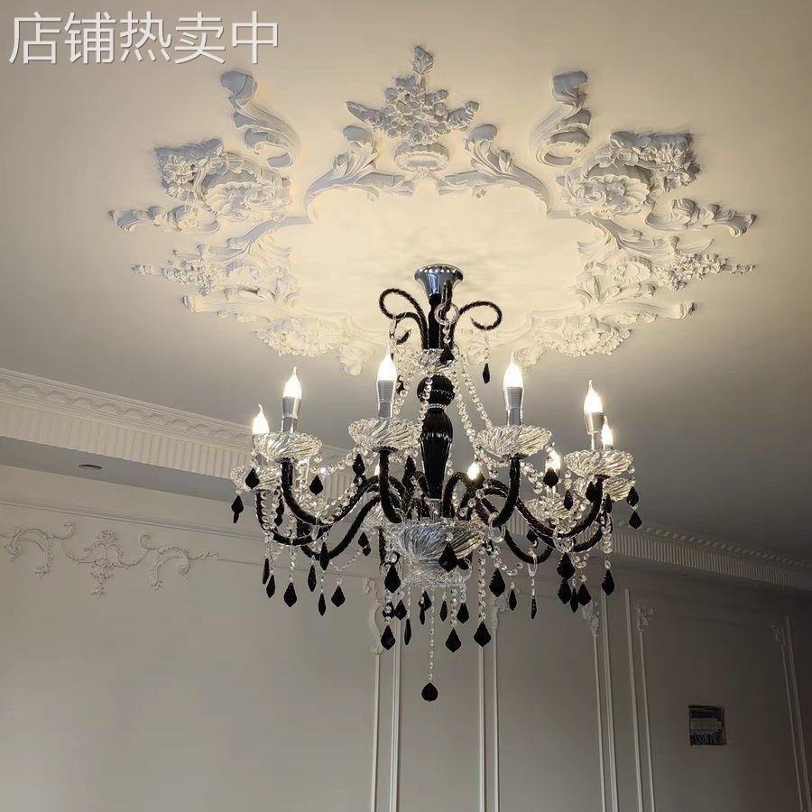 法式客厅吊灯复古水晶灯黑色中古主灯高级感设计师主卧室灯具大气