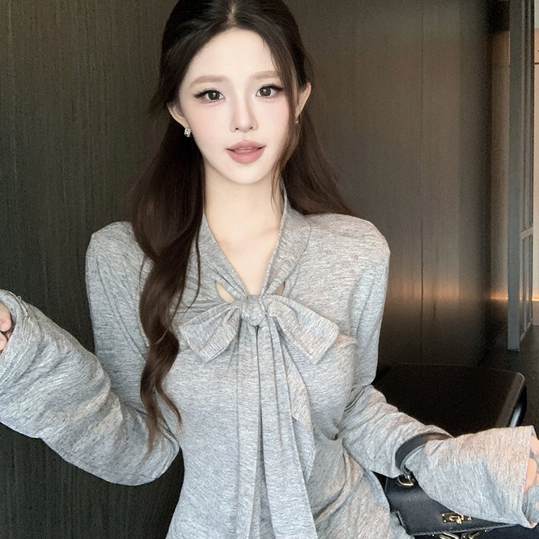 实价实拍韩系松驰感秋季打底衫长袖t恤女灰色高级感巨好看上衣