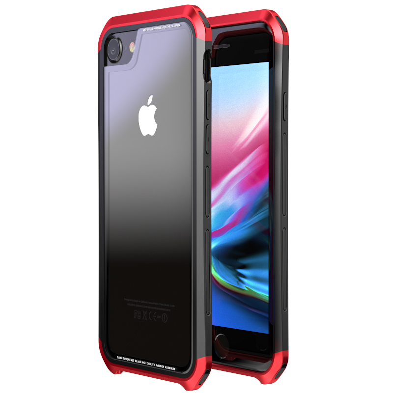 Luphie Nunchaku Airframe Metal Frame Air Barrier Tempered Glass Back Case Cover for Apple iPhone 8 Plus & iPhone 8
