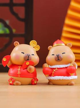 新款憨态卡皮巴拉小福星水豚仔盲盒周边公仔摆件喜庆装饰品