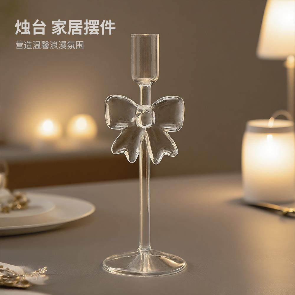 欧式蝴蝶结玻璃烛台粉色蜡烛台彩色复古家用烛台家居装饰摆件,家居饰品,烛台,淘宝优惠券,粉丝福利购,淘宝优惠卷