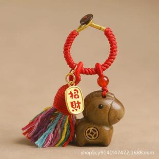 紫檀木马手机挂件汽车钥匙扣艺铭仙苑生肖马车钥匙链挂饰包包挂坠