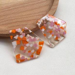 不规则五边形半透明彩色点点醋酸亚克力配件手作耳环