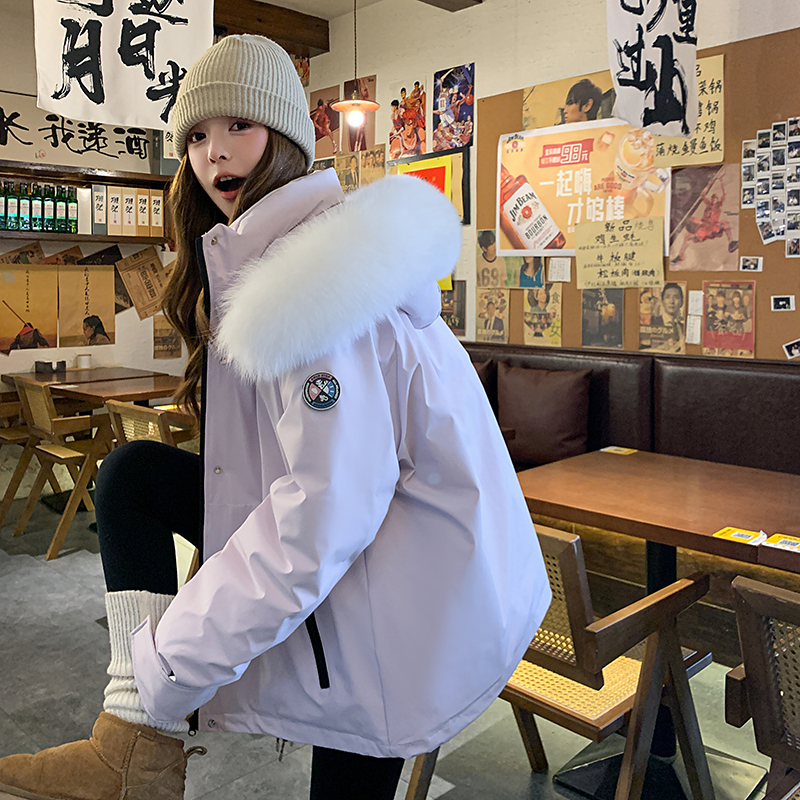 冲锋衣派克羽绒服女小个子大毛领2025新款三防中长款加厚保暖外套