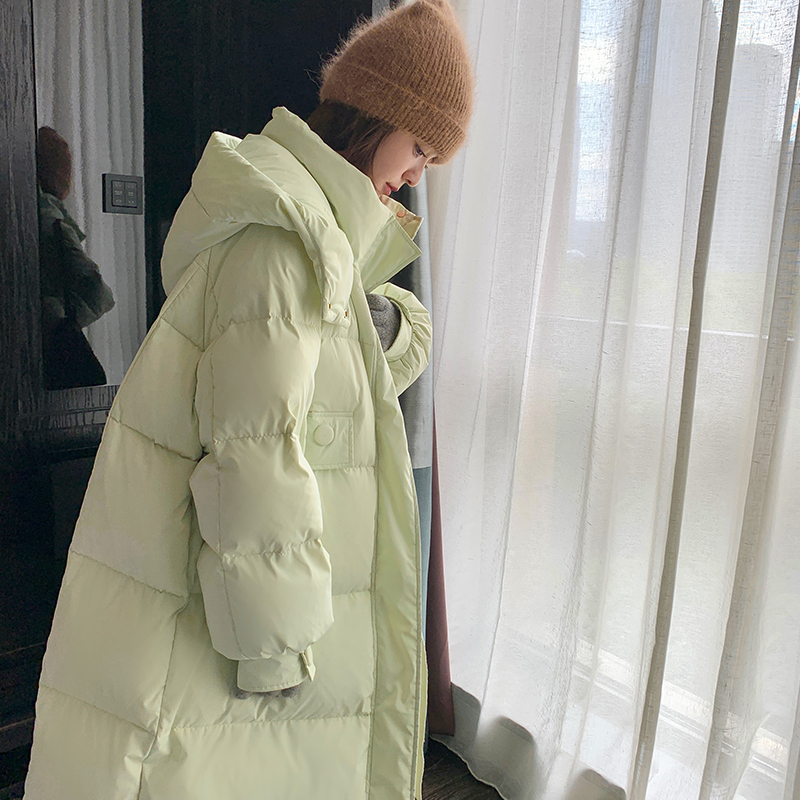 浅绿色韩系极寒羽绒服女2025冬季爆款宽松超厚长款过膝白鸭绒外套