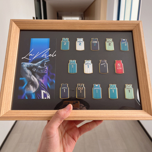 三球鲍尔黄蜂队球衣徽章胸针原创装裱实木相框创意摆台球迷礼物