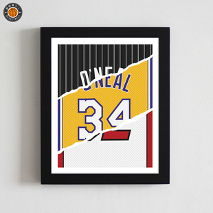 奥尼尔球衣拼接号码壁纸实木装饰相框照片墙创意篮球明星摆台壁画