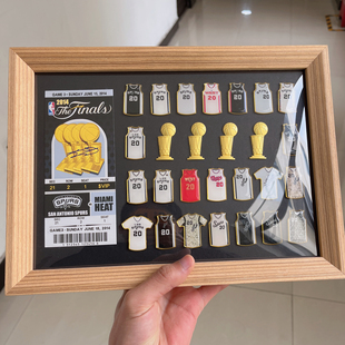 吉诺比利马刺队球衣徽章实木相框总决赛签名复刻球票挂框摆台礼物