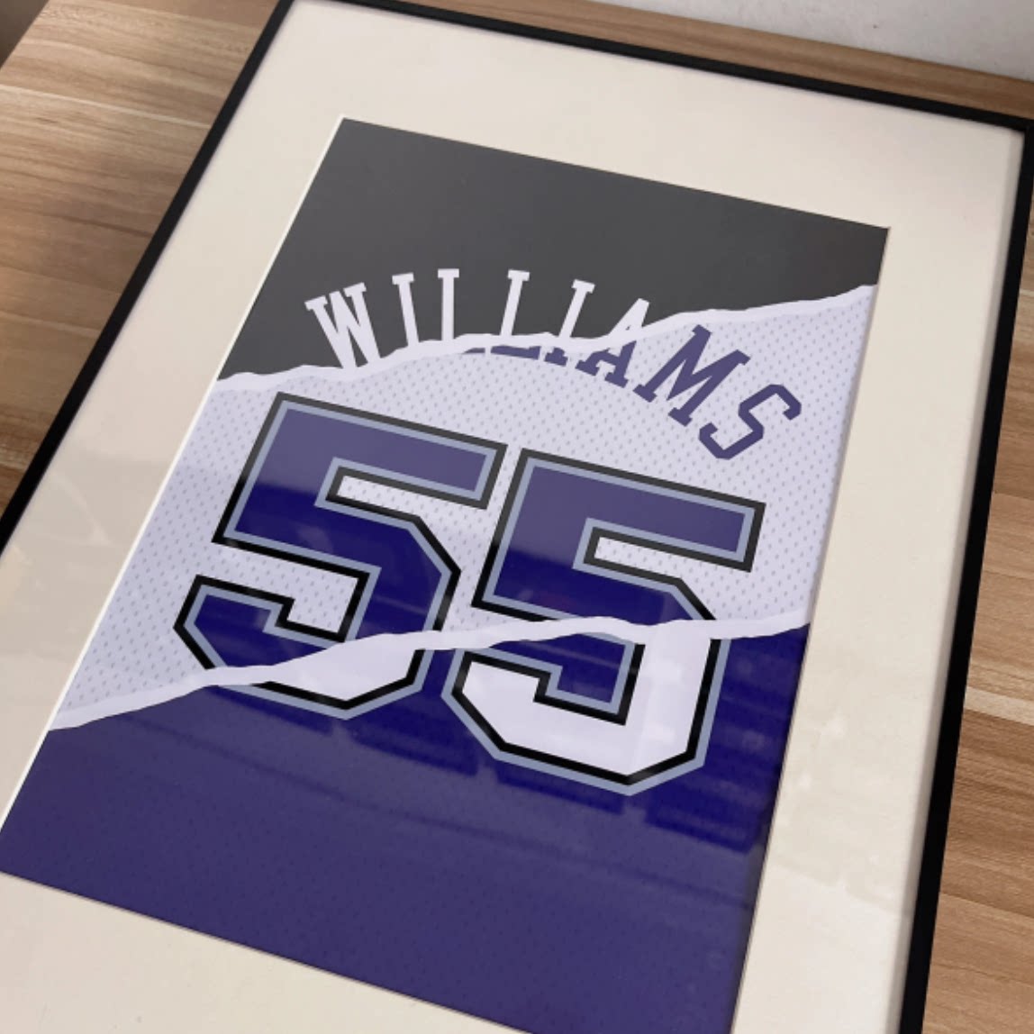 白巧克力威廉姆斯国王队55号球衣拼接照片铝合金相框实木装饰画