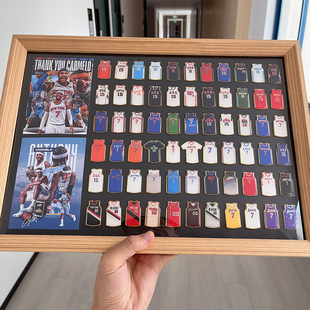 安东尼掘金尼克斯队球衣徽章原创设计实木相框桌摆台球迷周边礼物