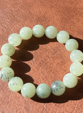 新疆黑山料青花手串 12mm 圆珠 天然和田玉手链 男女款带证书