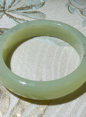 和田玉【且末黄口手镯】54mm 圆条款 带草花国风女士玉镯