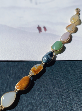 新疆和田玉籽料多宝18k金手串