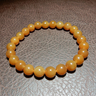 新疆且末料糖玉手串 8mm 圆珠天然和田玉手链男女文玩饰品